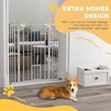 Barrera para Perros, Doble Cierre, Puerta de Cierre Automático, 104 cm de Altura, Acero, Negro - Blanco + Plástico - Ver 3