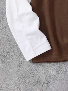 Lurzo Teen Boy Y2K Street 2-In-1 Long Sleeved T-Shirt, Oversized 23 Digit Printed Brown T-Shirt, Hip-Hop Casual Top, Casual Back To School Sportswear - Brown - View 6