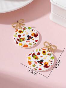 1 Pair Thanksgiving Bow Hat Turkey Design Women's Fashion Jewelry Earrings - Multicolor - View 4