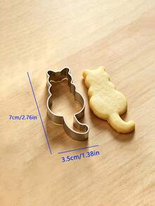 1pc Cat Shaped Stainless Steel Cookie Cutter, Cute Kitten Biscuit Cake Mold, Candy Sandwich Bread Cake Baking Tool, Suitable For Baking Pastry DIY Decoration, Kitchen Baking Tools Accessories - Multicolor - View 4