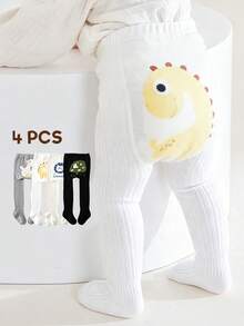 4 Pairs Cotton Kids Tights, Cartoon Colorful Cute Animal Pattern, Baby Toddler Unisex Wearable Leggings - Multicolor - View 1