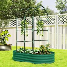 Galvanised Raised Garden Bed With Arched Trellis, 5 X 3 X 6ft Metal Outdoor Planter Box With Open Bottom, Green - 63 L X 35.4 W X 70.9 H - View 4