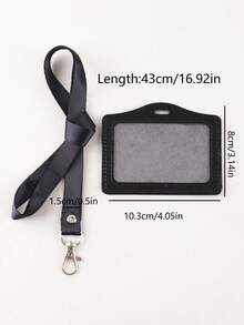 1pc PU Leather Horizontal Vertical ID Badge Holder With Detachable Black Lanyard, Clear Window Name Tag Sleeve, Metal Swivel Hook Waterproof Card Case For Staff Student Bus Card Office Stationery - Multicolor - View 5