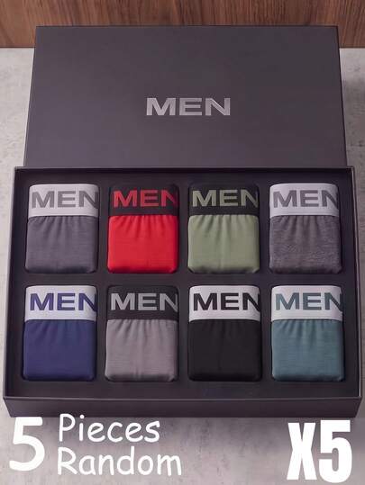 5 Pieces Men's Soft Stretch Underwear With 'MEN' Waistband - Breathable Polyester Blend, Medium Elasticity Comfortable, Machine Washable, Great Gift