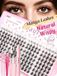 Eimny 340Pcs Manga Cluster Eyelash Extensions Featuring C-Curl. DIY Lash Extension Kit For Home Beauty, Equipped With Lash Glue, Tweezers, Lash Brush. Suitable For Daily Work, Weddings, Stage Performances, Outdoor Activities And Music Parties. - Multicolor - View 11