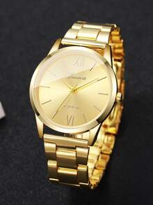 Women's Alloy Band Classic Minimalist Roman Numeral Dial Elegant Quartz Watch, Gift For Girlfriend (1pc/Set) Watch Box Not Included - Gold - View 5
