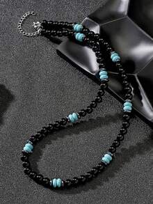 diffone Fashion Handmade 6mm Stone Bead Vintage Men's Short Beaded Necklace Party Jewelry - Men's Beaded Short Necklace - View 1