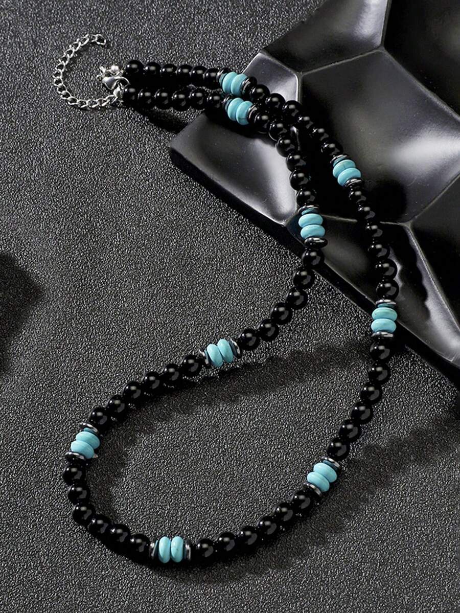 diffone Fashion Handmade 6mm Stone Bead Vintage Men's Short Beaded Necklace Party Jewelry - Men's Beaded Short Necklace - View 1