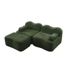 Sofá modular sin huesos en forma de L de 2 plazas con 1 otomana, forma de onda, cojín de reposabrazos móvil, para sala de estar & apartamento, sin montaje, verde - Verde - Ver 18