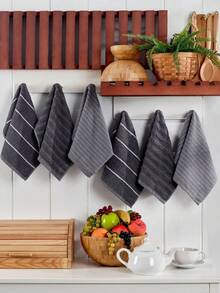 Yonca Set Of 6 Hand And Face Towels 30x50cm | Kitchen Towel | Cotton - Dark Grey - View 3