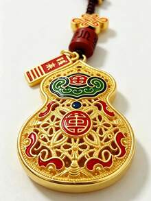 1pc Alloy Enamel Gourd Keychain, Vintage Chinese Style Lucky Blessing Wealth Pendant, Braided Rope Key Ring, Car Bag Charm, Holiday Gift Accessory - Multicolor - View 8