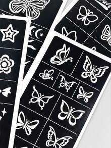4pcs INS Style Butterfly Series Tattoo Templates, Minimalist Butterfly & Cute Tattoo Stickers, Suitable For Commute, Casual, Sweet Outfits - Black - View 9