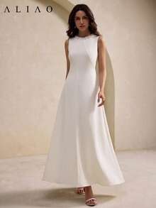 ALIAO Spring Summer Solid Color Dress, 3D Pearl Embellishment, Square Neck Sleeveless, Dinner Party Elegant - Apricot - View 5