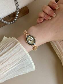 1件金色橢圓形女款石英手錶，優雅時尚，適合日常佩戴、生日、畢業禮物、休閒聚會與宴會 - 金色 - 查看 6