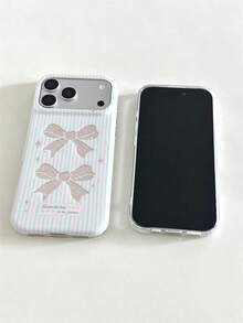 1pc Pink & Green Striped Bow & Star Print Phone Case, Full Coverage Anti-Drop Raised Camera Protection TPU Soft Shell Protective Cover Compatible With IPhone 17/17Pro/17ProMax/16/16Pro/16ProMax/15/15Pro/15ProMax/14/14Pro/14ProMax/13/13Pro/13ProMax Series - Multicolor - View 4