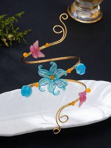 1pc Bohemian Floral Butterfly Arm Cuff Open Bangle Body Accessory For Beach Vacation - Blue - View 4