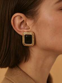 S SHOPBOHO 1 Pair High Quality Stainless Steel Gold-Plated Geometric Crystal Stud Earrings, Fashionable And Eye-Catching Accessory - Geometry - View 2