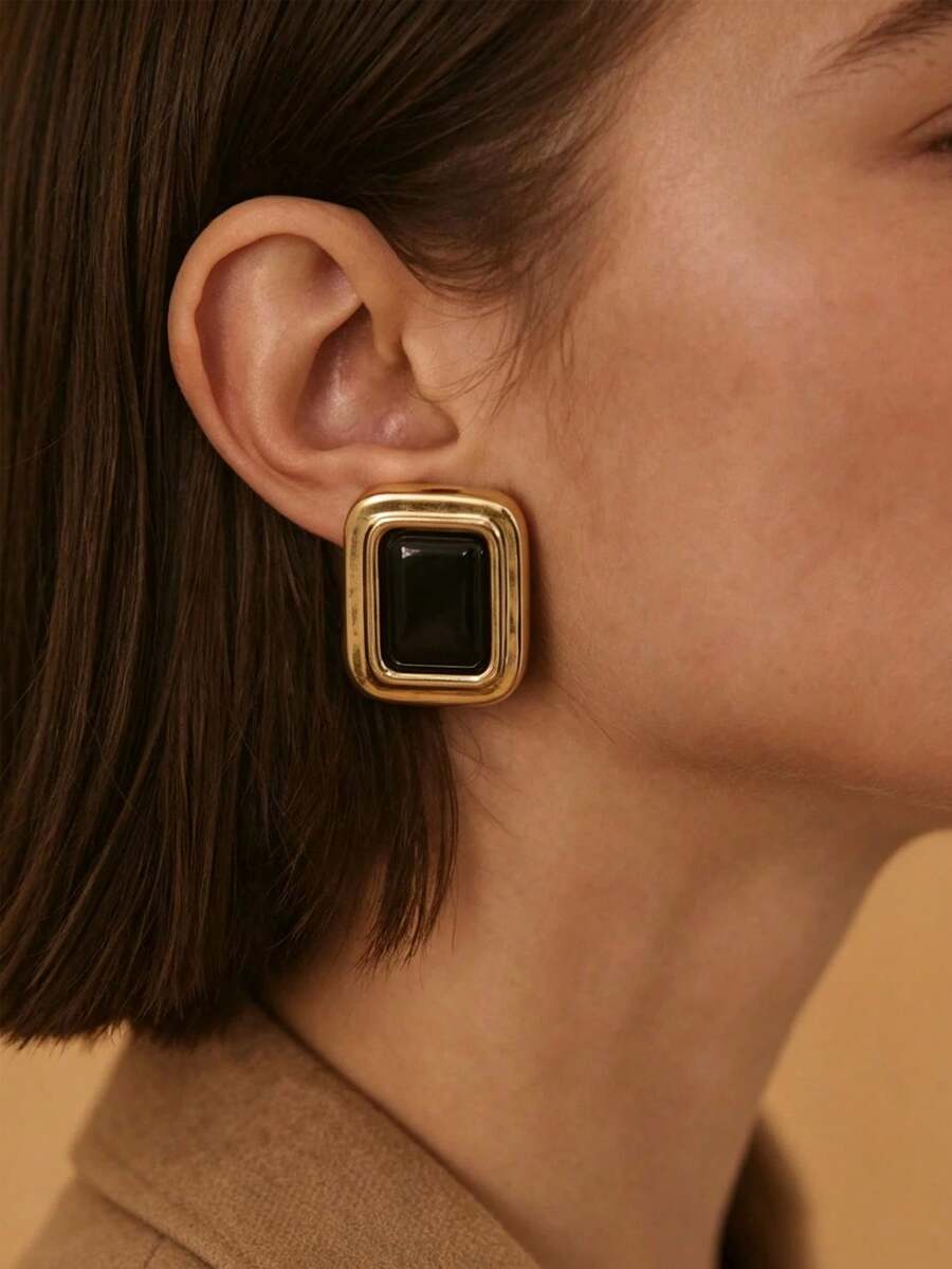 S SHOPBOHO 1 Pair High Quality Stainless Steel Gold-Plated Geometric Crystal Stud Earrings, Fashionable And Eye-Catching Accessory
