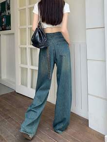 American Style Distressed Denim Jeans Women's Summer Design Vintage Loose Slouchy Wide Leg Long Pants - Blue - View 7