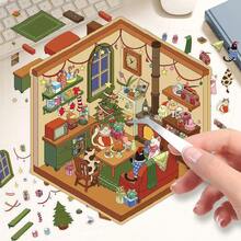Christmas Gift House With Tweezers 3D Stereoscopic Landscape Sticker Set, DIY Christmas Miniature Scene Collage Craft Material Kit, PET Planner Decoration Collage Elements Christmas Gift House 3D Stereoscopic Landscape Sticker Set, DIY Miniature Scene Handmade Paper Art - A - View 12