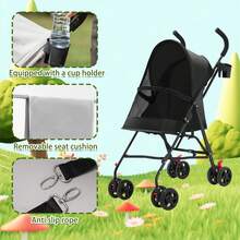 3 In 1 Stroller For Dogs Up To 25kg, Foldable, Portable, Large Pet Basket For Small/Medium Dogs And Cats, 360° Double Wheels - Black - View 4