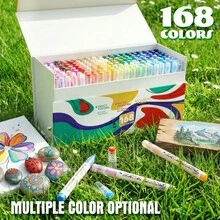 24-168 Colors Direct Liquid High Elasticity Soft Tip Acrylic Markers, No-Press Layering Color Pens With Intelligent Ink Control, Suitable For Canvas, Fabric, Rock, Ceramic, Wood And Glass, Artist Grade Craft Supplies, Back To School Essentials - Multicolor - View 1