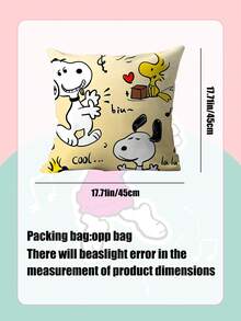 Snoopy Graffiti Print Throw Pillow Cover, Hand-Drawn Style Square Decorative Cushion Case, Soft Fabric Sofa Backrest Pillow, Home & Car Decor, Collectible Gift For Cartoon Fans - Multicolor - View 6
