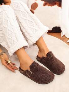 Nuevas pantuflas de felpa para mujer de otoño/invierno, adecuadas para el hogar, apartamento, hotel y otros lugares, pantuflas sin cordones para mujer - Marrón - Ver 5