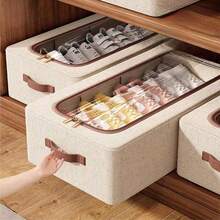 1pc Linen Shoe Storage Box, Home Wardrobe Bed Under Shoe Moisture-Proof Dust-Proof Shoe Rack, Foldable, With Thickened Fixed Steel Frame, Suitable For Dorm, Wardrobe, Bed Under Organization And Storage - View 2