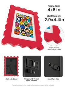 1pc Scallop Picture Frame Available In Multi Color/Size With White Mat, Wave Edge Photo Frame For Children's Gift, 11x14/8x10/6x8/5x7/4x6 Inch, Blue/Red/Yellow/Green/Black/White - Scalloped Picture Frame - View 28