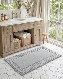 DEXI Tapete para Baño 40 x 60 cm, Alfombra de Baño Antiderrapante, Tapetes de Baño Supersuave y Absorbente, Lavable a Máquina, Blanco - Gris Claro - Ver 3