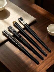 10/5/1 Pair Luxury Alloy Chopsticks, 5 Different Styles, Non-Slip, Heat-Resistant, High-End Black Alloy Chopsticks With Creative Floral Metal Decorative Head, Household Non-Slip Tableware Chopsticks - View 10