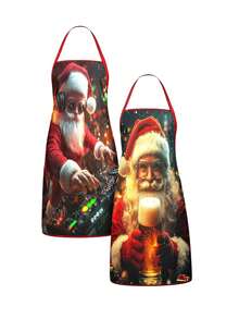 4Pcs Funny Santa Beer DJ Print Christmas Kitchen Baking Aprons SetChristmas Craft Brews Apron Set Of 4, Funny Santa & Reindeer Pattern Kitchen Aprons, Festive Holiday Cooking Baking Apron For Christmas Party Home Bar Decorations Gift - Multicolor - View 10