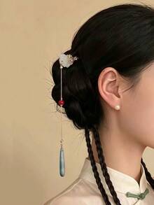 1pc Women New Style Elegant Fringed Hairpin With Flower-Shaped Beads And Fringed Hairdo Hairpin, Headwear Accessory, Hair Decoration - Multicolor - View 6
