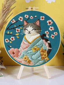 1件 20*20cm/7.9*7.9in 可愛貓咪刺繡套件,DIY手工刺繡套裝,適合成人初學者,居家禮物,女性縫紉禮物,包含使用說明書、印花布料、刺繡框、針與線 - Cute Cat - 查看 14