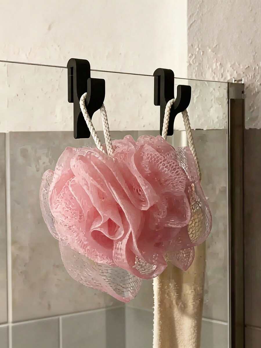 1/2pcs Shower Door Hooks - Frameless Wall-Mounted Bathroom Hooks With Curved Design - Space-Saving Modern Style Suitable For Glass Doors, Shower Curtain Rods, Towel Racks - Easy To Install, Single Or Double Hook Options, Suitable For Glass Doors, Shower Curtain Rods, Towel Racks, Home Bathroom Storage Hooks, No Drilling, No Adhesive Wall Design
