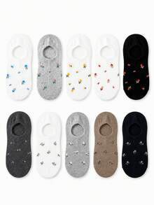 5 pares de calcetines tipo barco con estampado floral pequeño multicolor aleatorio (sin bordado), transpirables y cómodos, adecuados para todas las estaciones, colores aleatorios - Multicolor - Ver 10