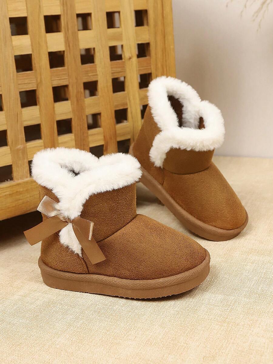 1 Pair Kids Bow Decor Thick Winter Snow Boots, Fashionable Minimalist ...