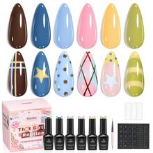 Beetles 6 Colors That Girl Routine Gel Nail Polish Set, Back-To-School Fall Gel Kit With 2-In-1 Nail Art Pen, Star & French Nail Stickers, Long-Lasting Soak Off UV LED Gel For Salon & DIY Manicures - 6 Colors That Girl Routine - 查看 7