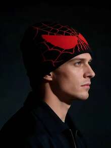 Disney Spider-Man Knit Hat | Spring/Winter Warm Hat, Spider Web Pattern & Eye Design | Soft Warm Hat, Suitable For Outdoor Sports, Running, Cycling | Unisex Casual Street Style Skull Cap Gift | Red Black Gray Blue - Knit Hat - View 2