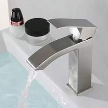 Waterfall-Style  Bathroom Faucet With Single Lever Mixer And Matching Drain Assembly - Silver - View 4