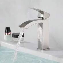 Waterfall-Style  Bathroom Faucet With Single Lever Mixer And Matching Drain Assembly - Silver - View 5