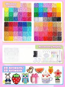 24/48/72 Colors Perler Beads 2.6mm Bead Craft Kit, Includes 1 Pegboard, Ironing Paper, Keychain, Tray, Tweezers, Suitable For DIY Jewelry, Pixel Art, Handicraft Decoration And Creative Projects, Christmas Gift - Multicolor - View 9
