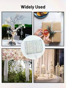 1 Roll/590 Inches/15 Meters Crystal Garland, Acrylic Transparent Crystal Beads, Diamond Shaped Crystal Garland For Christmas Tree Wedding Party Decoration, Bead Curtain DIY - White - View 10
