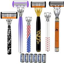 Men's Manual Razor Set - Ultra-Sharp 6-Blade, Replaceable Razor Head, Ergonomic Handle Design, Perfect Gift For Father's Day And Birthday, Reusable With Replacement Blades, Essential For Precise And Smooth Shaving (Gift Box Not Included) - Multicolor - View 8