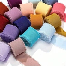Random 3 Rolls - Handmade Edged Chiffon Ribbon, Suitable For Wedding Invitations, Mother's Day, Bridal Bouquets, Gift Wrapping, DIY Crafts, Rustic Wedding Invitations, Bows, Wreaths, Christmas Decorations, Home Decor, Wedding Parties And Valentine's Day Gift Wrapping - Multicolor - View 9