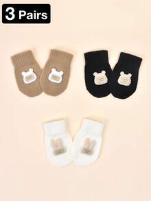 Tobelandyx 3 Pairs, 0-2 Years Old Baby Autumn/Winter Bear And Rabbit Embroidered Knitted Mittens, Toddler Baby Crawling Anti-Scratch Gloves, Suitable For Daily Casual Wear And Outdoor Cold Protection - 3 Pairs - View 9