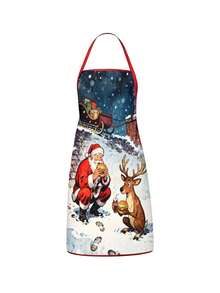 4Pcs Funny Santa Reindeer Scene Print Christmas Kitchen Baking Aprons SetHumorous Christmas Apron Set Of 4, Santa & Reindeer Daily Life Pattern Kitchen Aprons, Festive Holiday Cooking Baking Wear For Christmas Party Decorations Novelty Gift - Multicolor - View 7