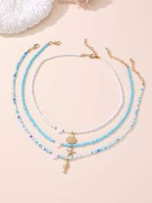 3pcs Girls Colorful Seed Bead Heart Pendant Necklace Set - Multicolor - View 1