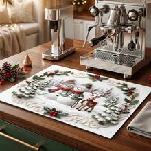 1pc Absorbent Drying Mat For Tableware, Coffee Machine Mat, Christmas Style Absorbent Pad, Holiday Scene Decor Mat, Christmas Snowman And Reindeer Pattern Table Mat, Suitable For Kitchen, Dining Table, Living Room, Party, Soft Absorbent Surface Protection, Fun Christmas Atmosphere Absorbent Mat, Multi-Purpose Drainage Mat, Home Gift, Tabletop Decoration - XYLSD-843 - View 5